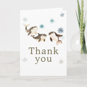 Cute Winter Arctic Whale Birthday Party Letterpress Thank You Card