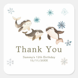 Cute Winter Arctic Whale Birthday Party Square Sticker