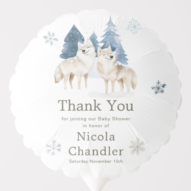 Cute Winter Arctic Wolf Baby Shower Balloon (Front)