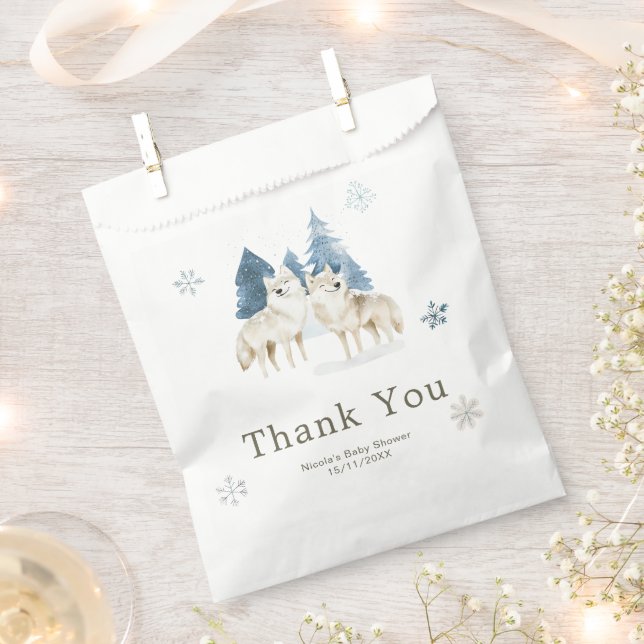 Cute Winter Arctic Wolf Baby Shower Favor Bag (Clipped)