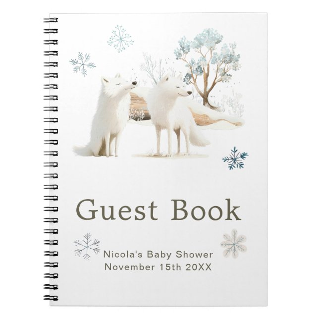 Cute Winter Arctic Wolf Baby Shower Guest Book (Front)