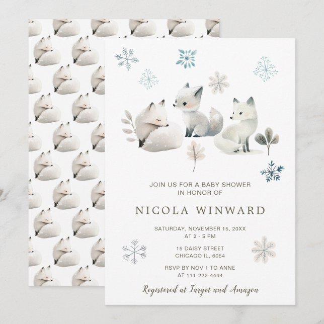 Cute Winter Arctic Wolf Baby Shower Invitation (Front/Back)