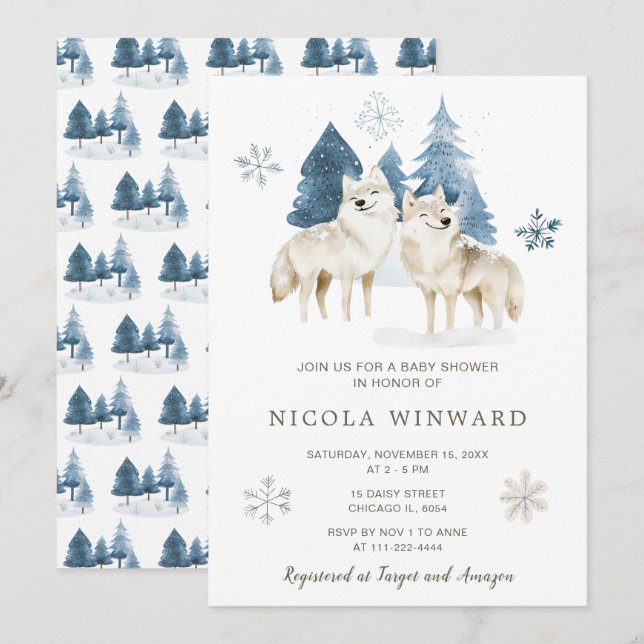 Cute Winter Arctic Wolf Baby Shower Invitation (Front/Back)