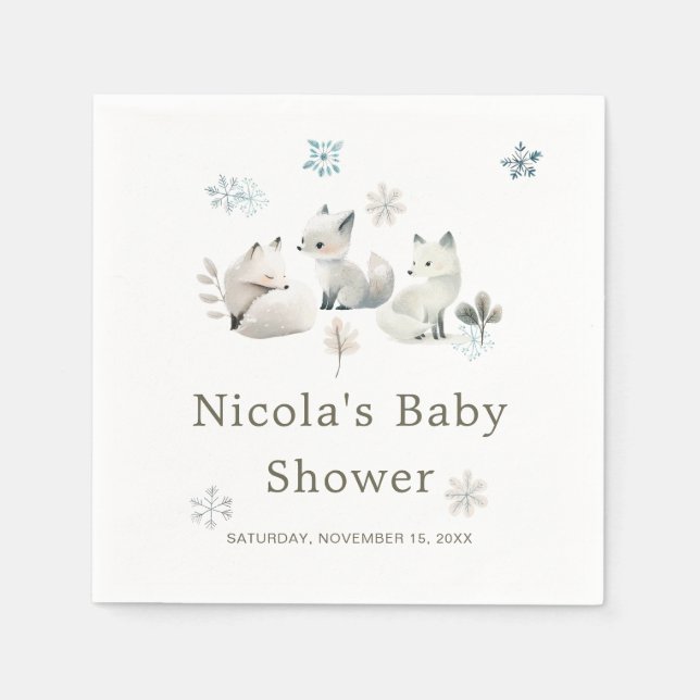 Cute Winter Arctic Wolf Baby Shower Napkins (Front)