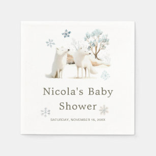 Cute Winter Arctic Wolf Baby Shower Napkins