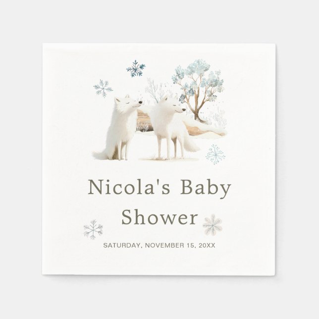 Cute Winter Arctic Wolf Baby Shower  Napkins (Front)