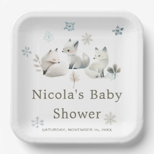 Cute Winter Arctic Wolf Baby Shower Paper Plates