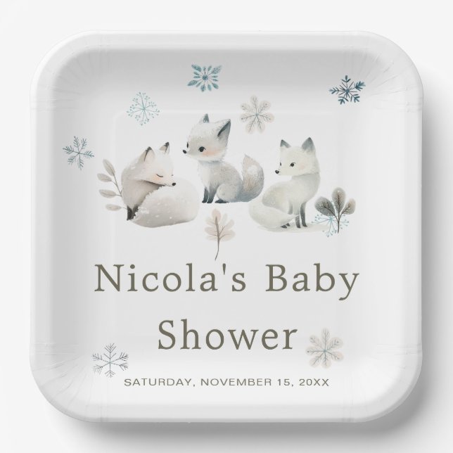 Cute Winter Arctic Wolf Baby Shower  Paper Plates (Front)