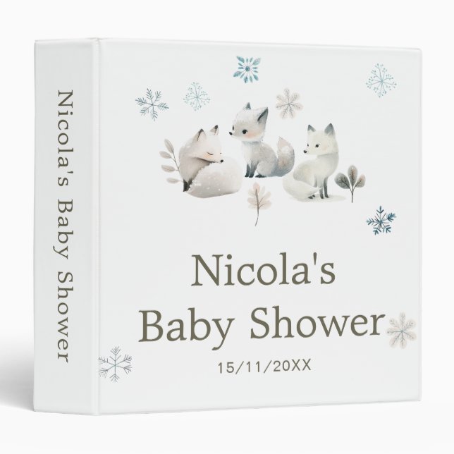 Cute Winter Arctic Wolf Baby Shower Photo Album 3 Ring Binder (Front/Spine)
