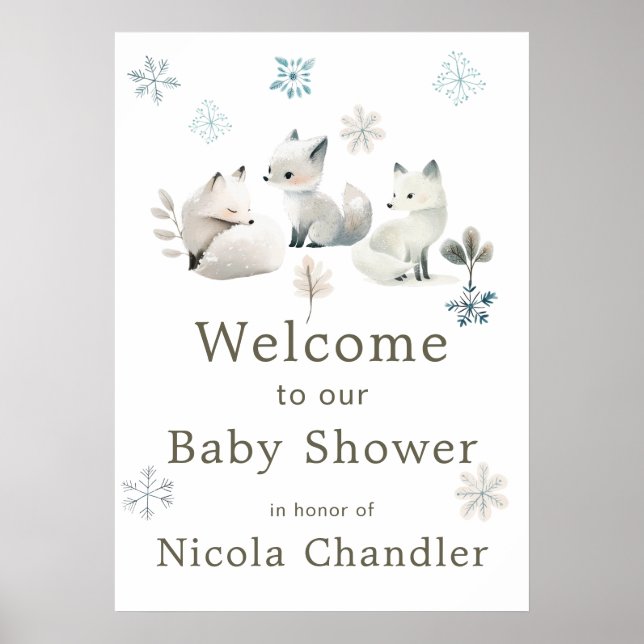 Cute Winter Arctic Wolf Baby Shower Poster (Front)