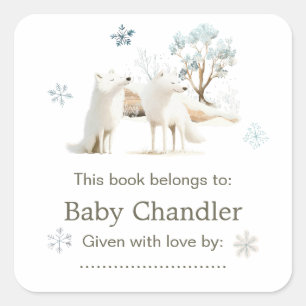 Cute Winter Arctic Wolf Baby Shower Square Sticker