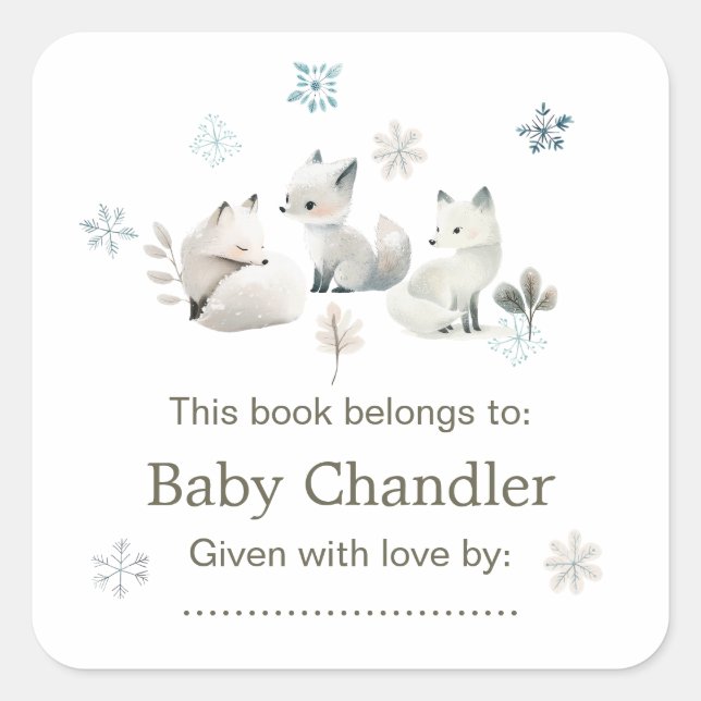 Cute Winter Arctic Wolf Baby Shower  Square Sticker (Front)