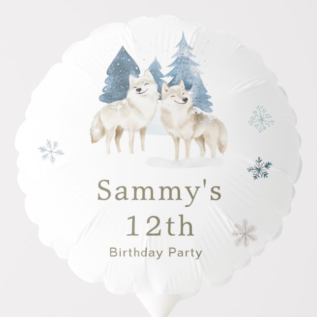 Cute Winter Arctic Wolf Birthday Party Balloon (Front)