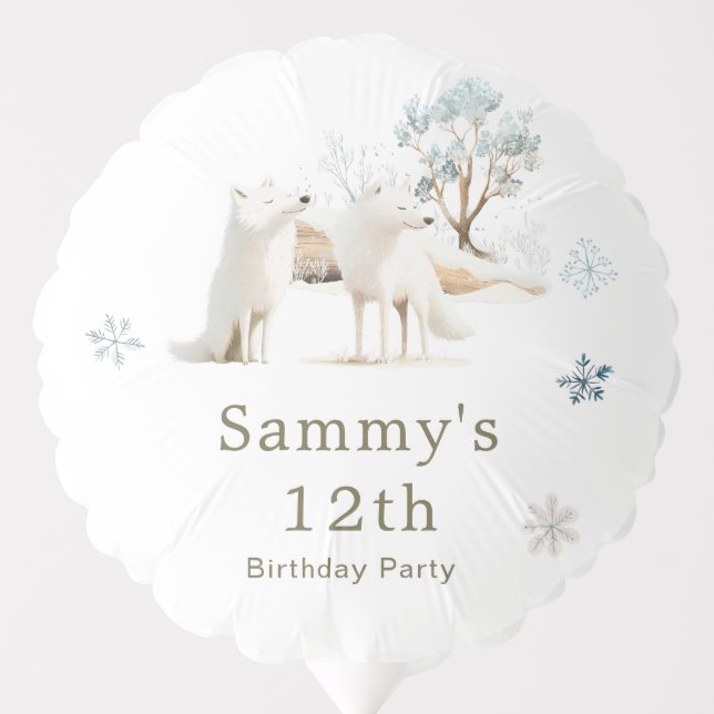Cute Winter Arctic Wolf Birthday Party Balloon (Front)