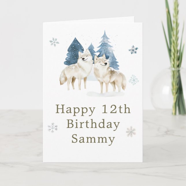 Cute Winter Arctic Wolf Birthday Party Card (Front)