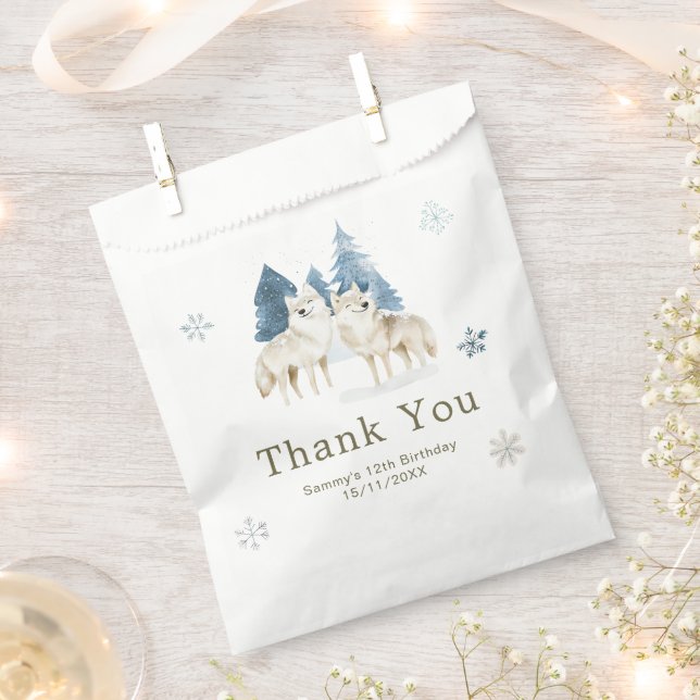 Cute Winter Arctic Wolf Birthday Party Favor Bag (Clipped)
