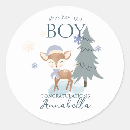 Cute Winter Baby Deer Boy Fawn Classic Round Sticker