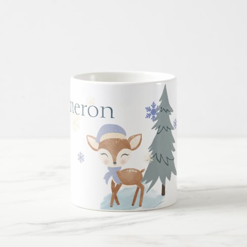 Cute Winter Baby Deer Boy Fawn Custom Name Coffee Mug