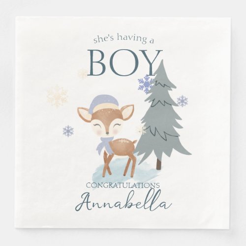 Cute Winter Baby Deer Boy Fawn Paper Dinner Napkins