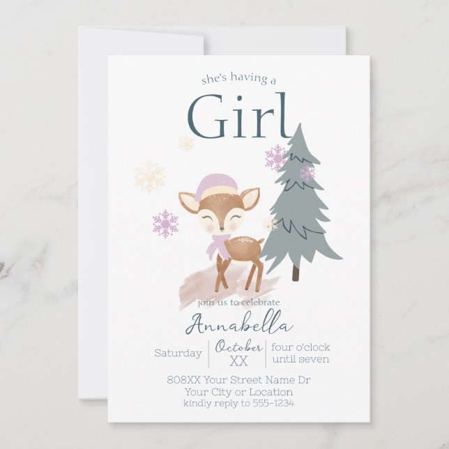 Cute Winter Baby Deer Female Fawn Invitation (Front)