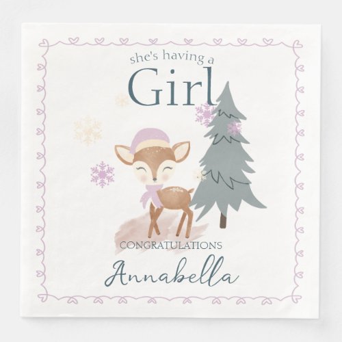 Cute Winter Baby Deer Female Fawn Paper Dinner Napkins