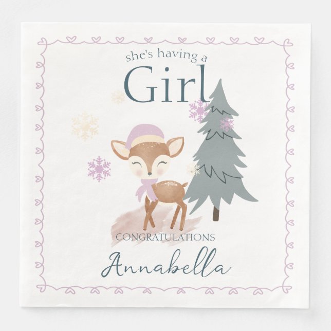 Cute Winter Baby Deer Female Fawn Paper Dinner Napkins (Front)
