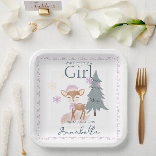 Cute Winter Baby Deer Female Fawn Paper Plates