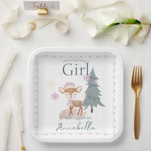 Cute Winter Baby Deer Female Fawn Paper Plates (Wedding)