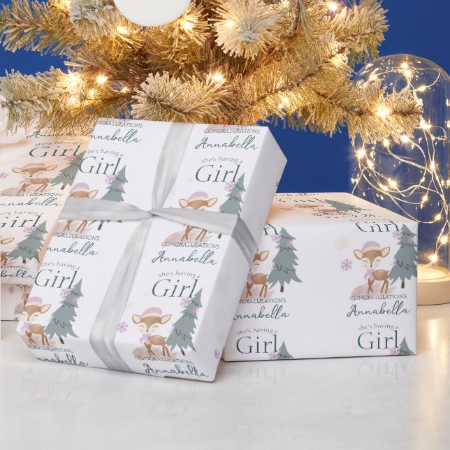Cute Winter Baby Deer Female Fawn Wrapping Paper (Holidays)