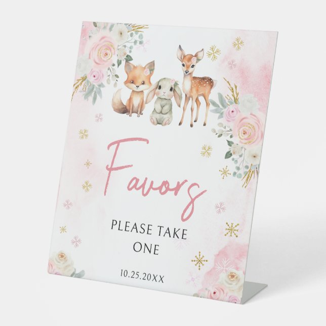 Cute winter baby girl shower favors Pedestal Sign (Front)