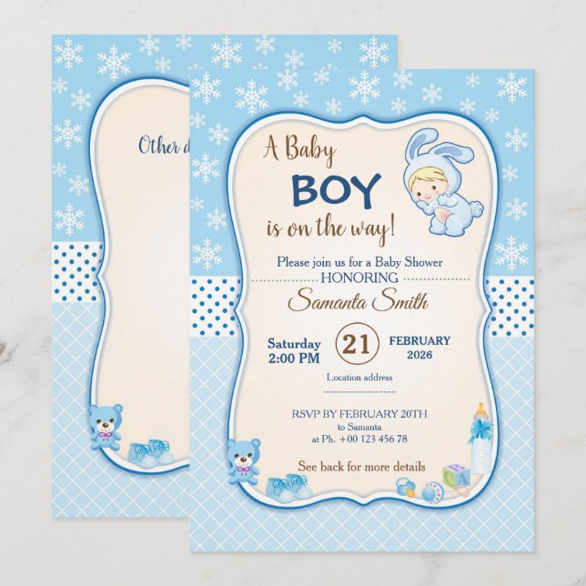 Cute Winter Banny Baby Shower Invitation (Front/Back)