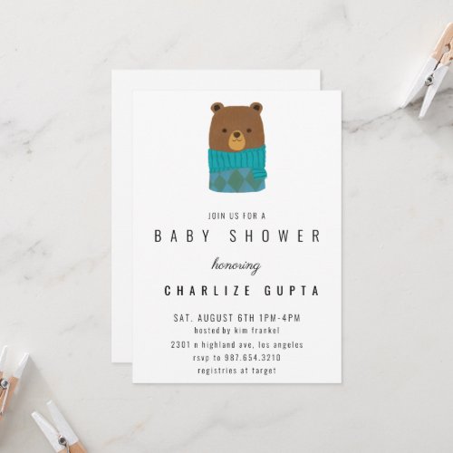 Cute winter bear Baby Shower  Invitation