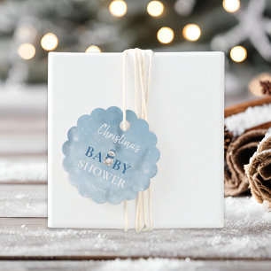 Cute Winter Bear Blue Baby Shower Favor Tags