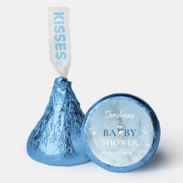 Cute Winter Bear Blue Baby Shower Hershey®'s Kisses® (Front)