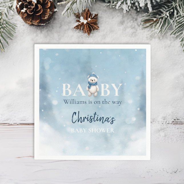 Cute Winter Bear Blue Baby Shower Napkins (Creator Uploaded)