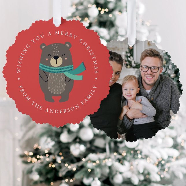 Cute Winter Bear Photo Holiday Ornament Card (Creator Uploaded)