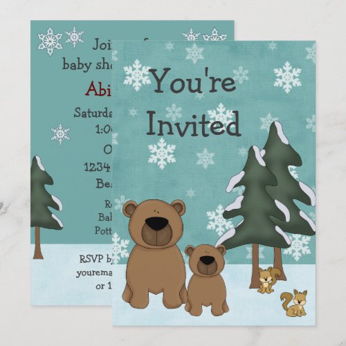 Winter Bears Woodland Baby Shower Invitation