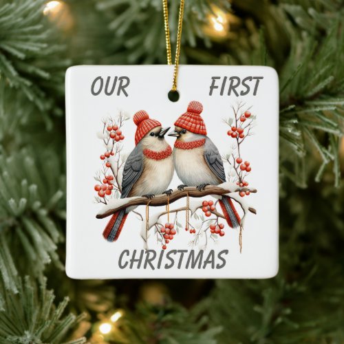 Cute Winter Bird First Christmas Template Ceramic Ornament