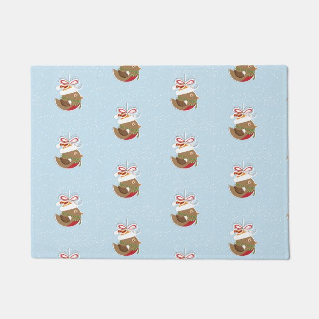 Cute Winter Bird Holiday Design Christmas  Doormat (Front)