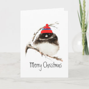 Cute Winter Bird in Hat, Christmas, Humor, Junco Holiday Card