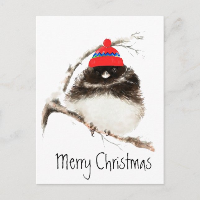 Cute Winter Bird in Hat, Christmas, Humor, Junco Holiday Postcard (Front)