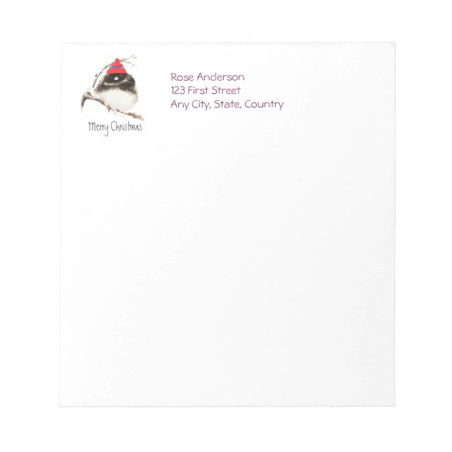 Cute Winter Bird in Hat, Christmas, Humor, Junco Notepad (Front)