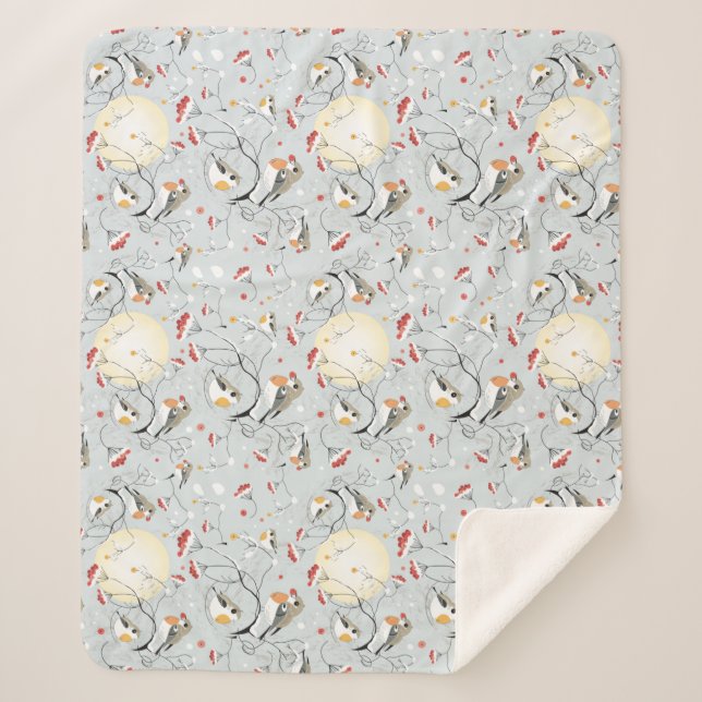 Cute Winter Birds Sherpa Blanket (Front)