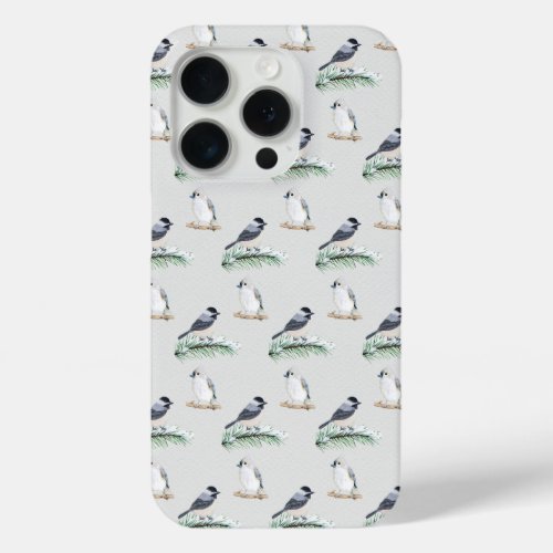 Cute winter birds watercolor titmouse chickadee iPhone 15 pro case