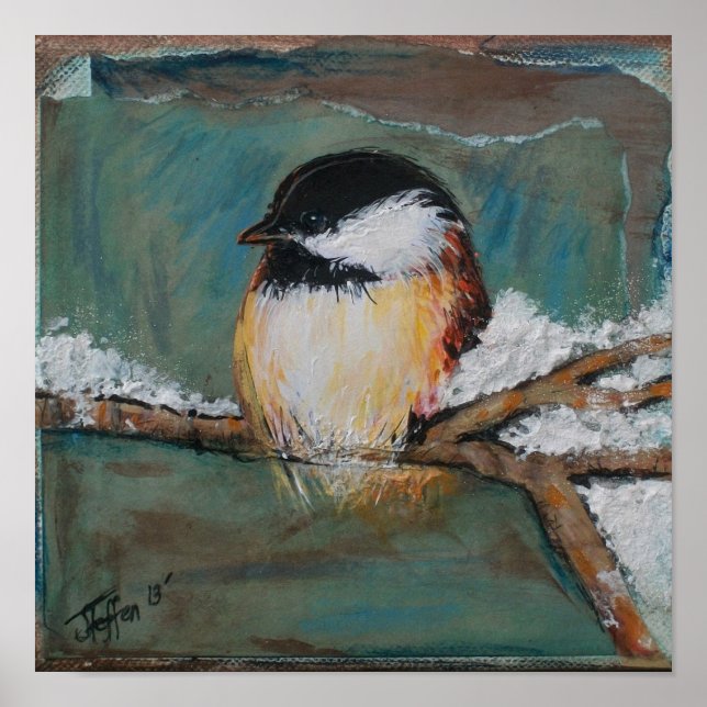 Cute Winter Black Capped Chickadee | Poster (Front)