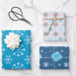 Cute Winter Blue-Based Snowflake Gift Wrap<br><div class="desc">This adorable set of three flat sheet gift wrapping paper is decorated with cute snowflakes in shades of white on varying blues and more, all coordinating together for a beautiful display of gifts. Get plenty for all your winter gifting occasions, secular and otherwise! You'll love the quality of this repeating...</div>