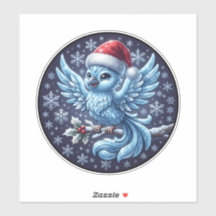 Cute Winter Blue Bird Christmas Santa Hat Ornament