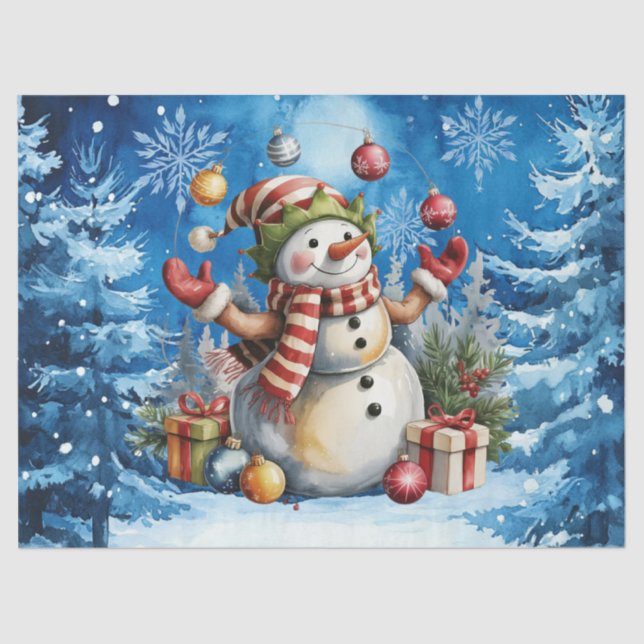 Cute Winter Blue Christmas Snowman  Tissue Paper (Front)