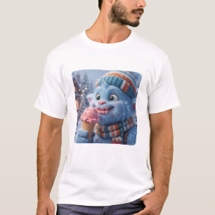 Cute Winter Blue Fluffy Monster Ice Cream T-Shirt