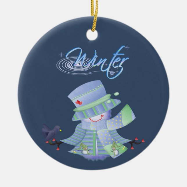 Cute Winter Blues  Ceramic Ornament (Front)